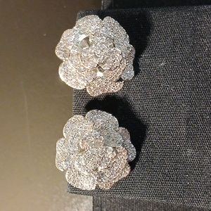COPY - WOMEN'S CHANEL SILVER FLORAL CRYSTAL DOUBLE CC'S EARRINGS